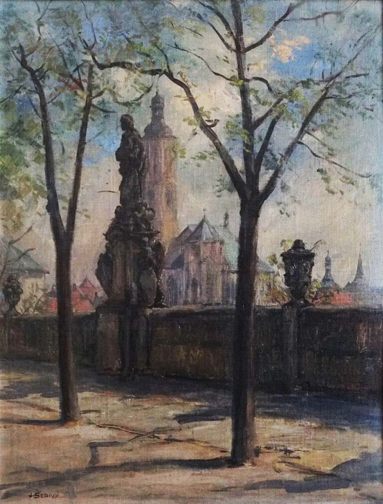 JOSEF JAN ŠEDIVÝ: Pohled od kasáren na Kutnou Horu, 1928, olej, plátno, 62 x 48 cm