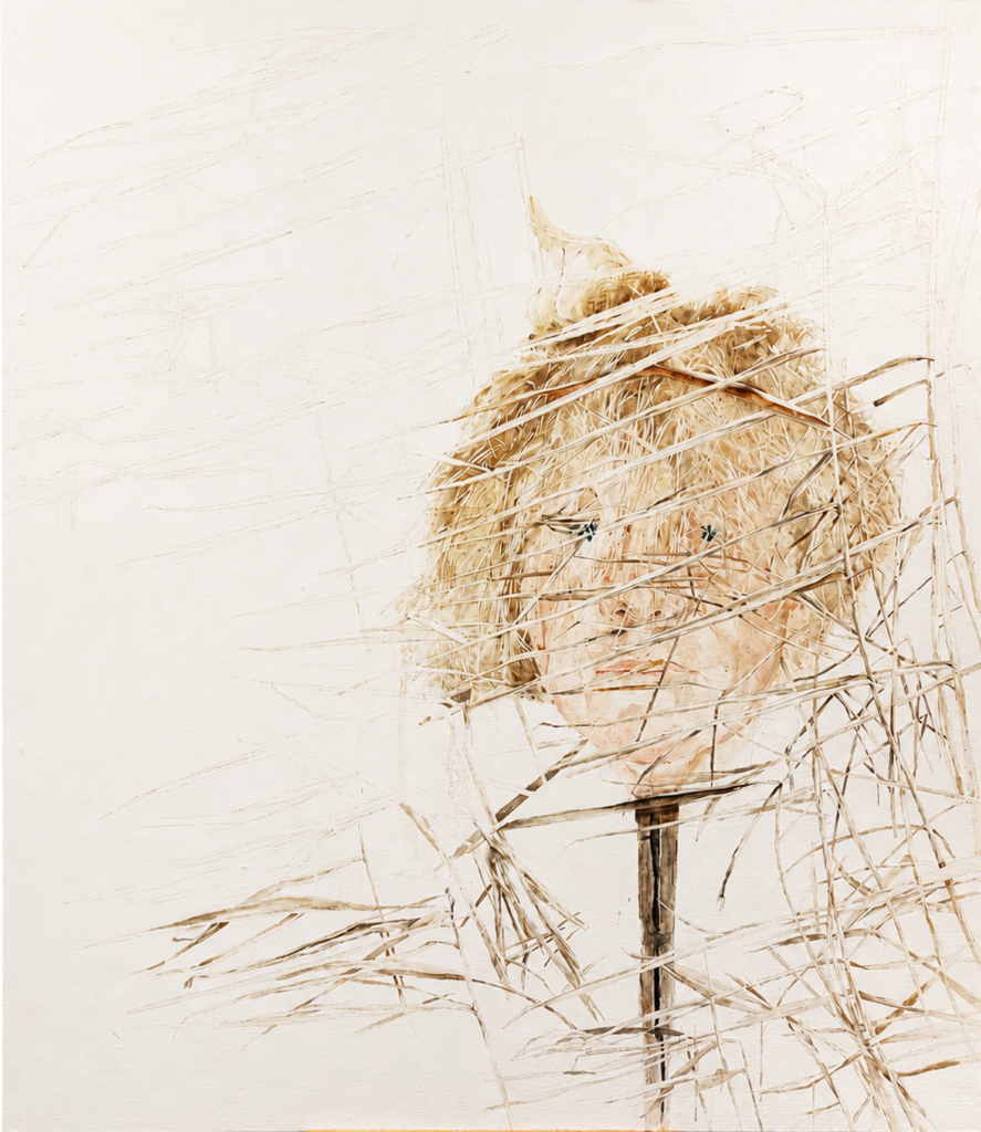 Kateřina Adamová: Strašák, 2026, akvarel, plátno, 150 x 130 cm
